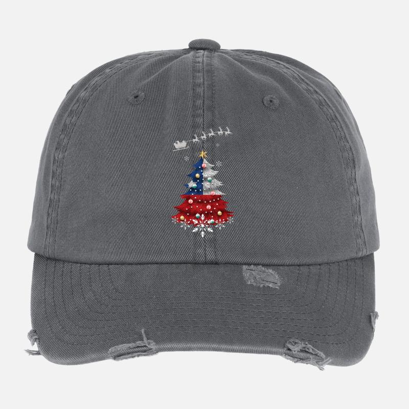Christmas tree with Chile flag Flexfit Vintage Destroyed Cap