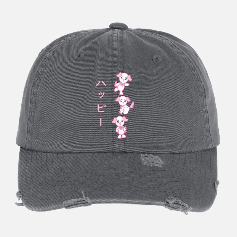 KawaiiDOGGOS - Luv "Happy" print Flexfit Vintage Destroyed Cap
