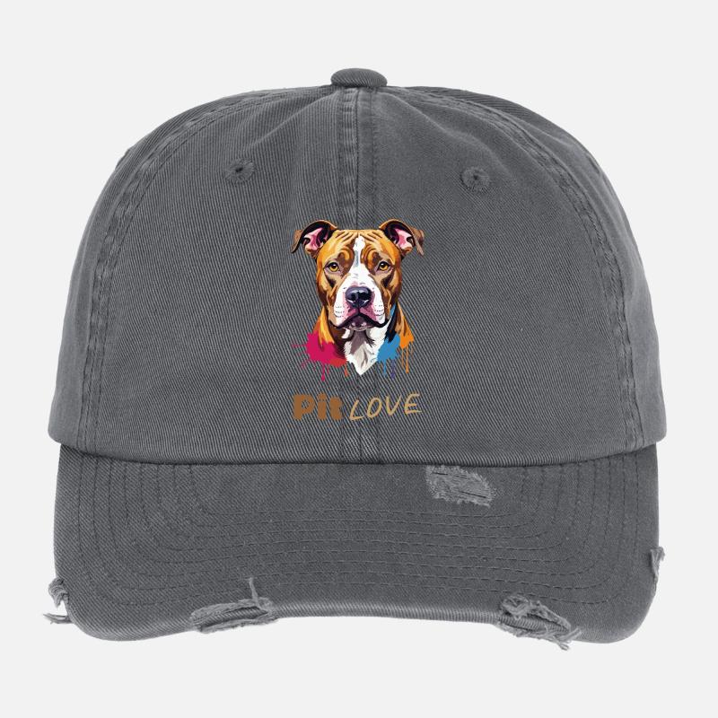 Pit LOVE: Bunte Pitbull-Illustration/Portrait Flexfit Vintage Destroyed Cap