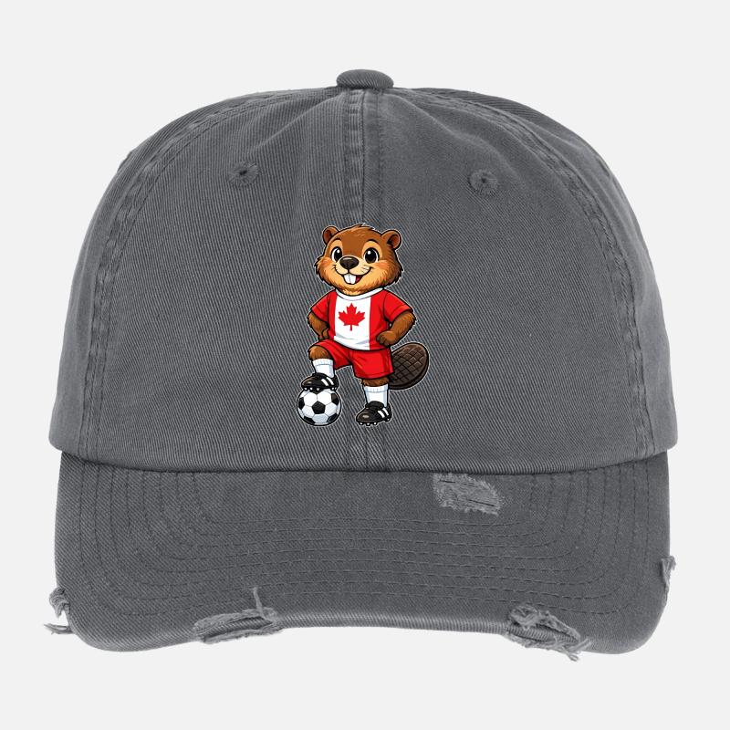 Soccer Beaver Canada Fan Drapeau canadien Casquette vintage effet usé Flexfit