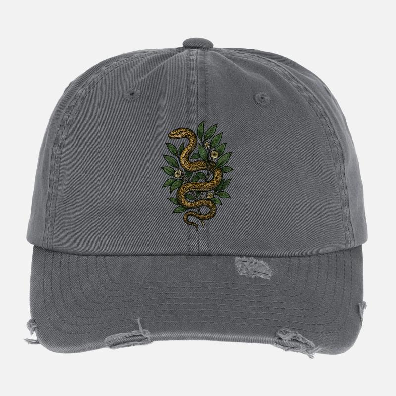 Serpent dans le feuillage - style botanique Casquette vintage effet usé Flexfit