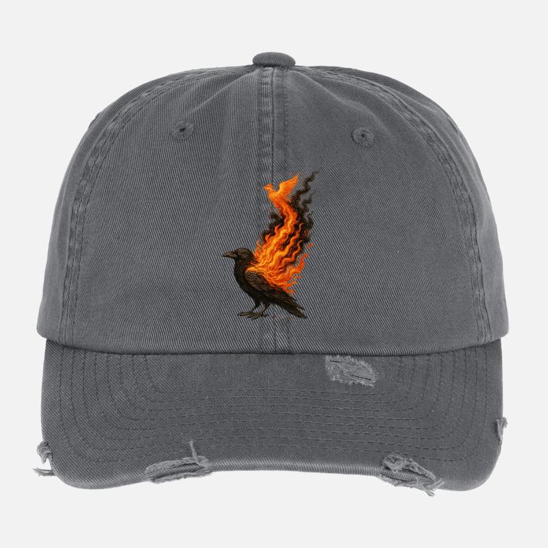 Corbeau Phénix : Renaissance de Feu Casquette vintage effet usé Flexfit