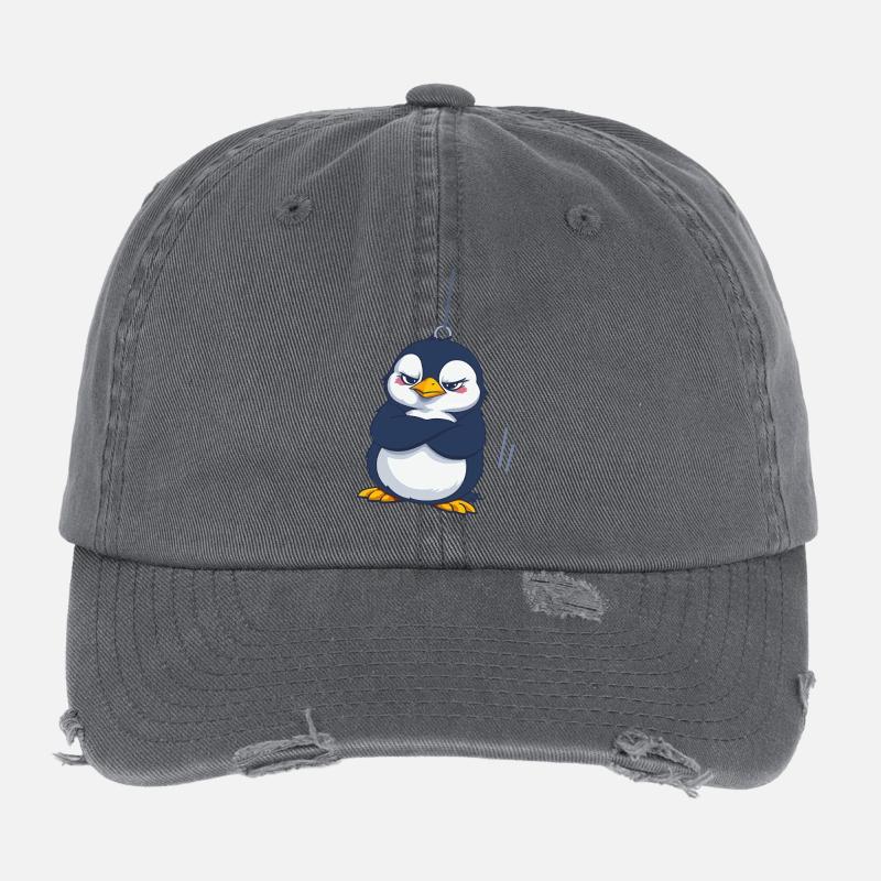 Grummeliger Pinguin hängt Flexfit Vintage Destroyed Cap