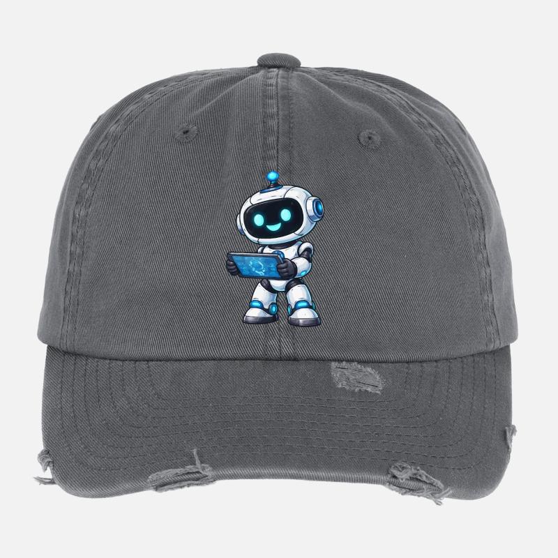 Kleiner Roboter mit Tablet Flexfit Vintage Destroyed Cap