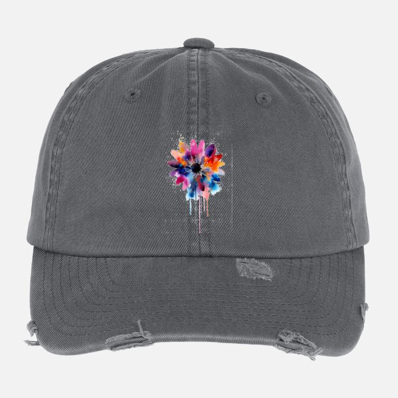 Fleur aquarelle marguerite Casquette vintage effet usé Flexfit