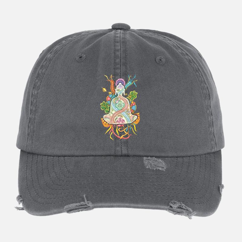 Tranzending Buddha meditating hand-drawn - bunt Flexfit Vintage Destroyed Cap