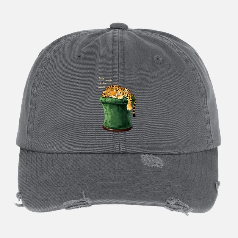 Schlafender Leopard auf Zylinderhut Flexfit Vintage Destroyed Cap