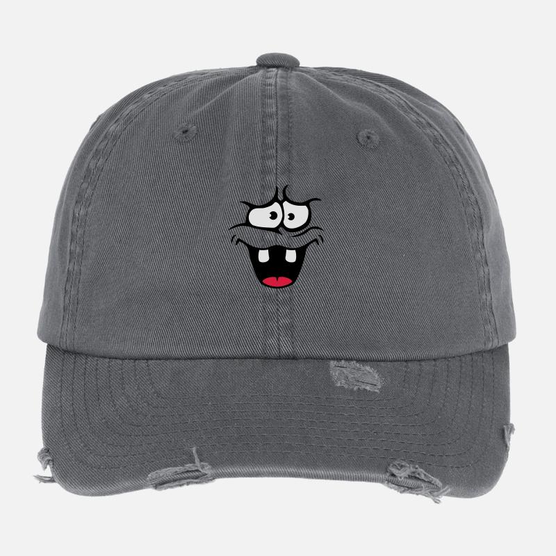 Insecure Anxious Comic Cartoon Face Flexfit Vintage Destroyed Cap