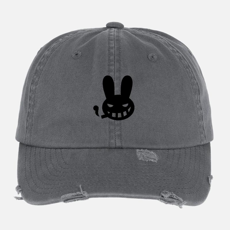 smoking bunny rabbit halloween Flexfit Vintage Destroyed Cap