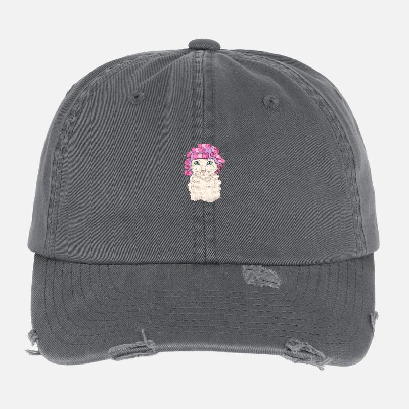 Chat avec bigoudis Casquette vintage effet usé Flexfit