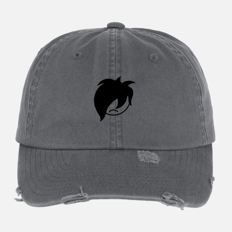 Sad unhappy emo long black hair Flexfit Vintage Destroyed Cap