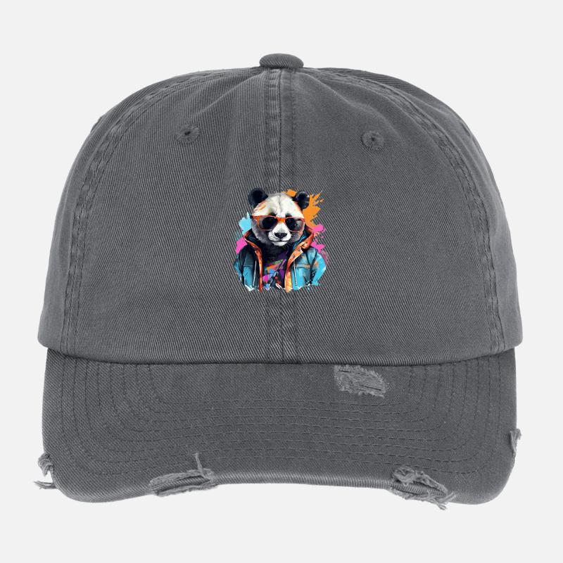 Rogue Panda. Graffiti-style design. Flexfit Vintage Destroyed Cap