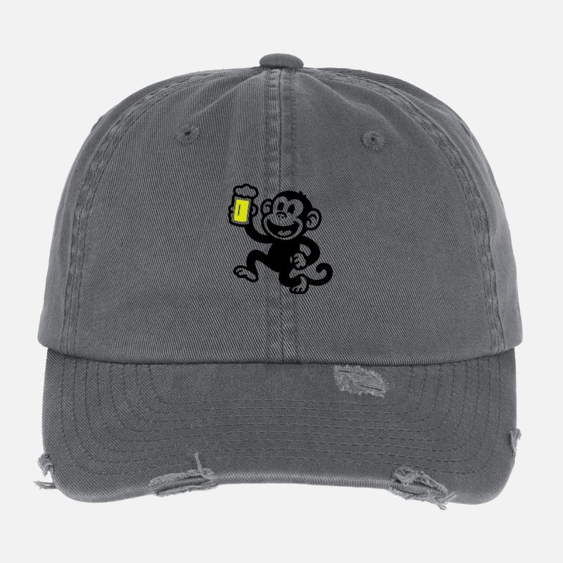 Monkey Beer Funny Flexfit Vintage Destroyed Cap
