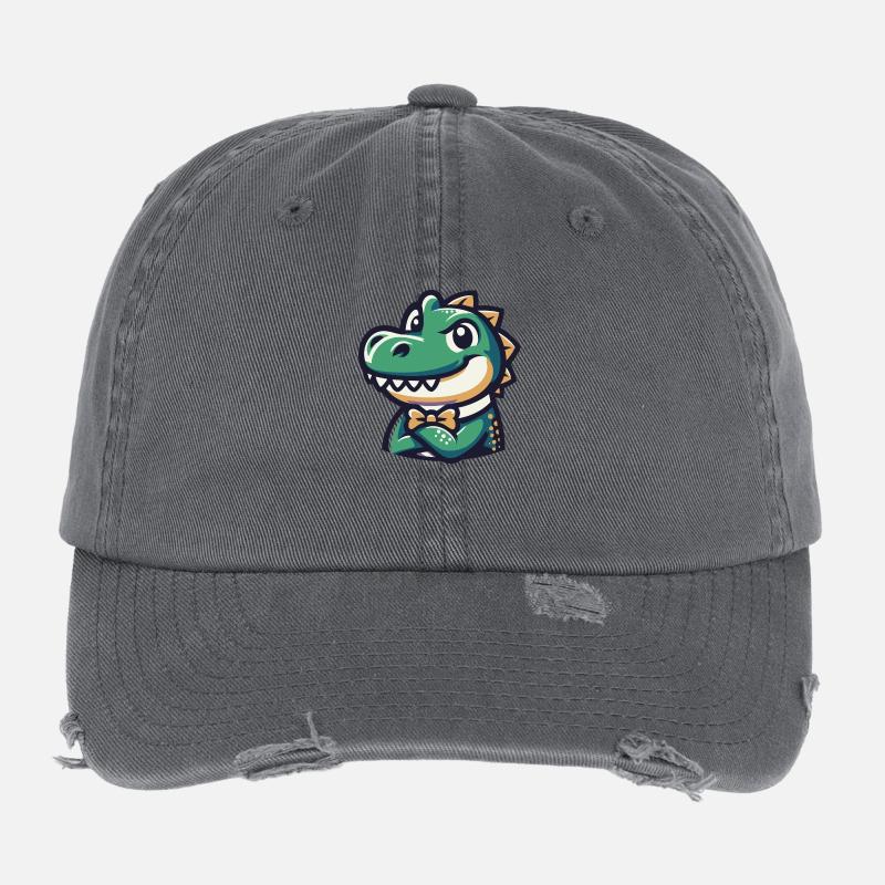 Crocodile in a bow tie Flexfit Vintage Destroyed Cap