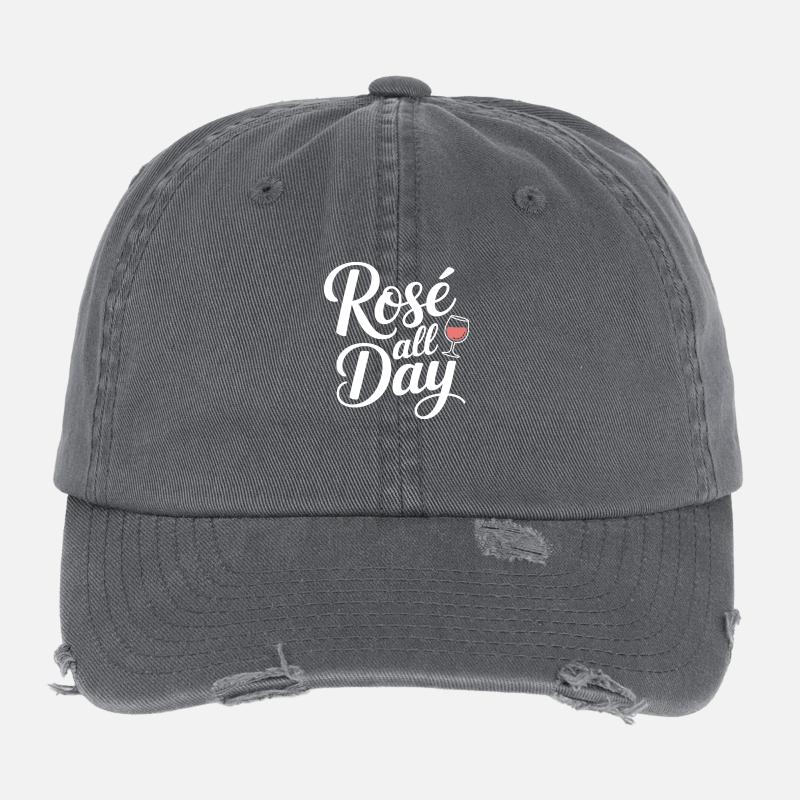 Rosé toute la journée Vin rosé Devise du vin Casquette vintage effet usé Flexfit