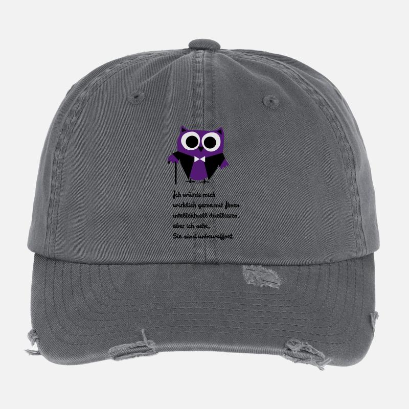 Owl, satire, saying "Intellectually duel" Flexfit Vintage Destroyed Cap