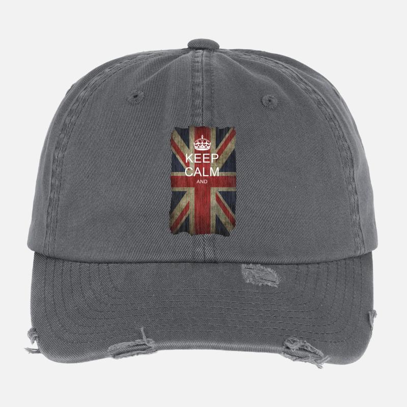Keep Calm auf Union Jack + dein Text Flexfit Vintage Destroyed Cap