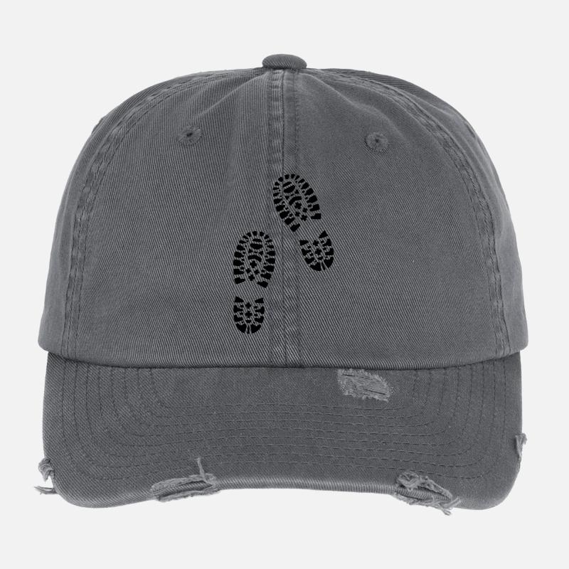 Bottes de randonnée, empreintes de pas Casquette vintage effet usé Flexfit