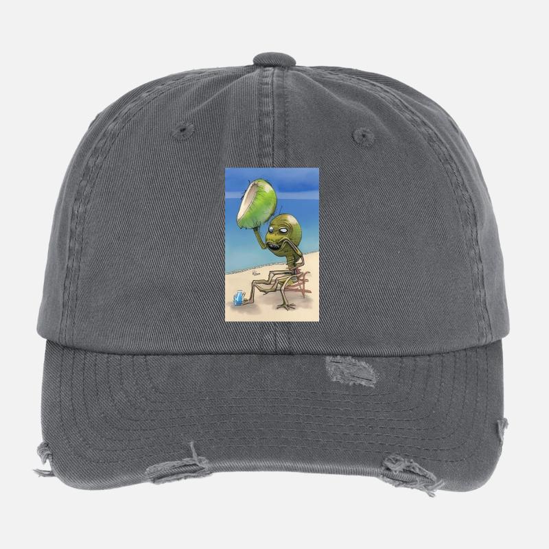Crazy Comic Alien sur une plage avec un espace cocotier Casquette vintage effet usé Flexfit