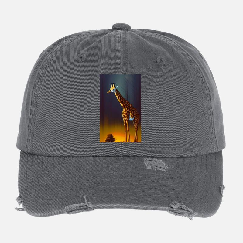Cool Comic Drawing Giraffe Giraffa Flexfit Vintage Destroyed Cap