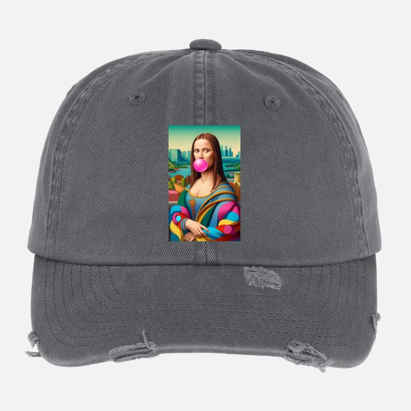 Mona lisa as a model 80s style with bubble gum Casquette vintage effet usé Flexfit