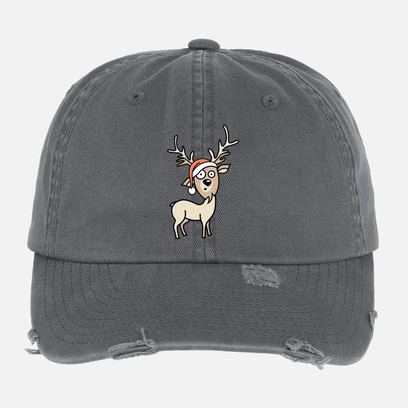 Icône de dessin animé de bande dessinée de Noël de renne drôle Casquette vintage effet usé Flexfit