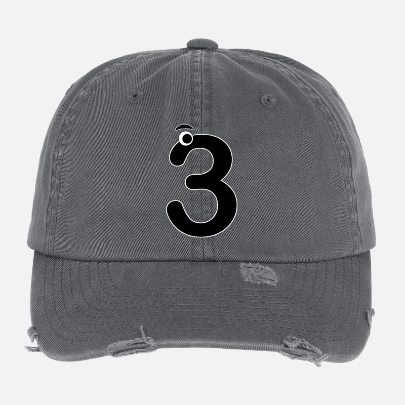 Number Three 3 Kids Birthday Learn Math Flexfit Vintage Destroyed Cap