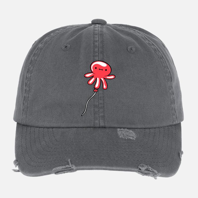 Octopus Balloon Flying Cute Child Happy Comic Flexfit Vintage Destroyed Cap