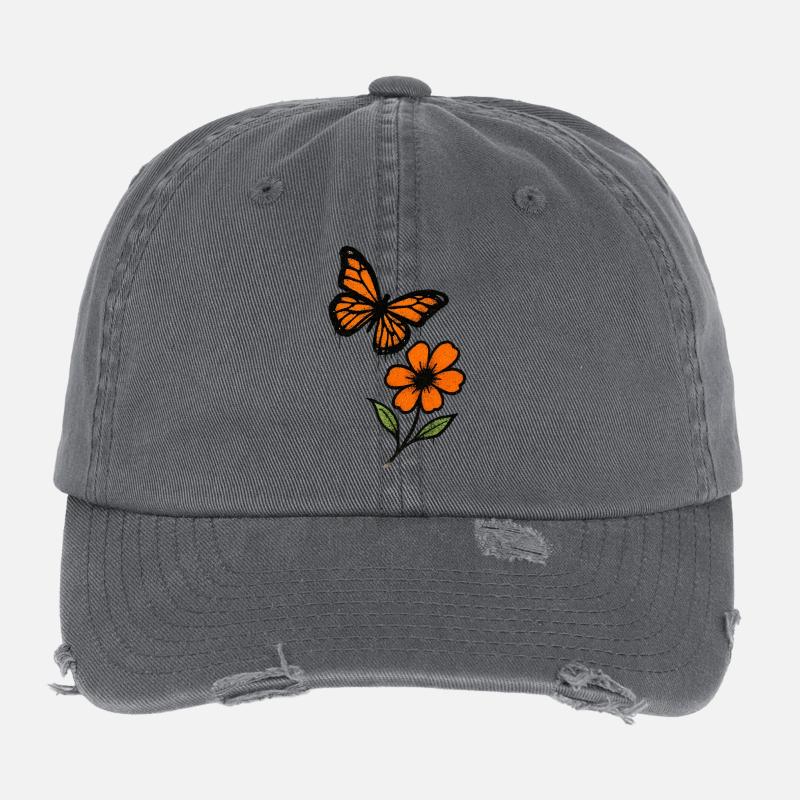 Graffiti de papillons et de fleurs Casquette vintage effet usé Flexfit