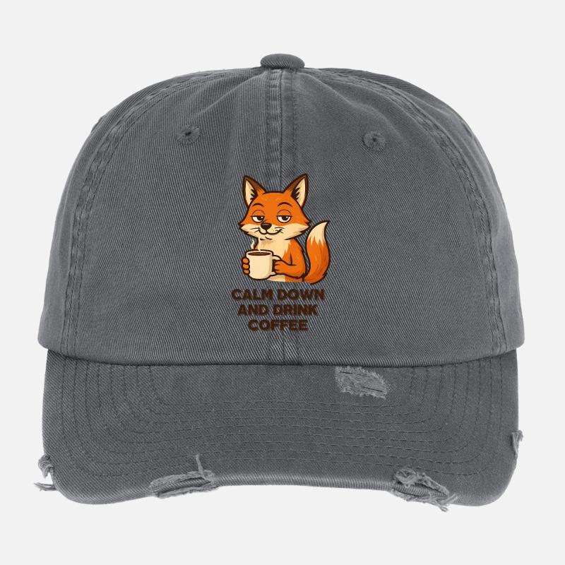 Café Fox Chill Mode Espresso Design Animaux Casquette vintage effet usé Flexfit