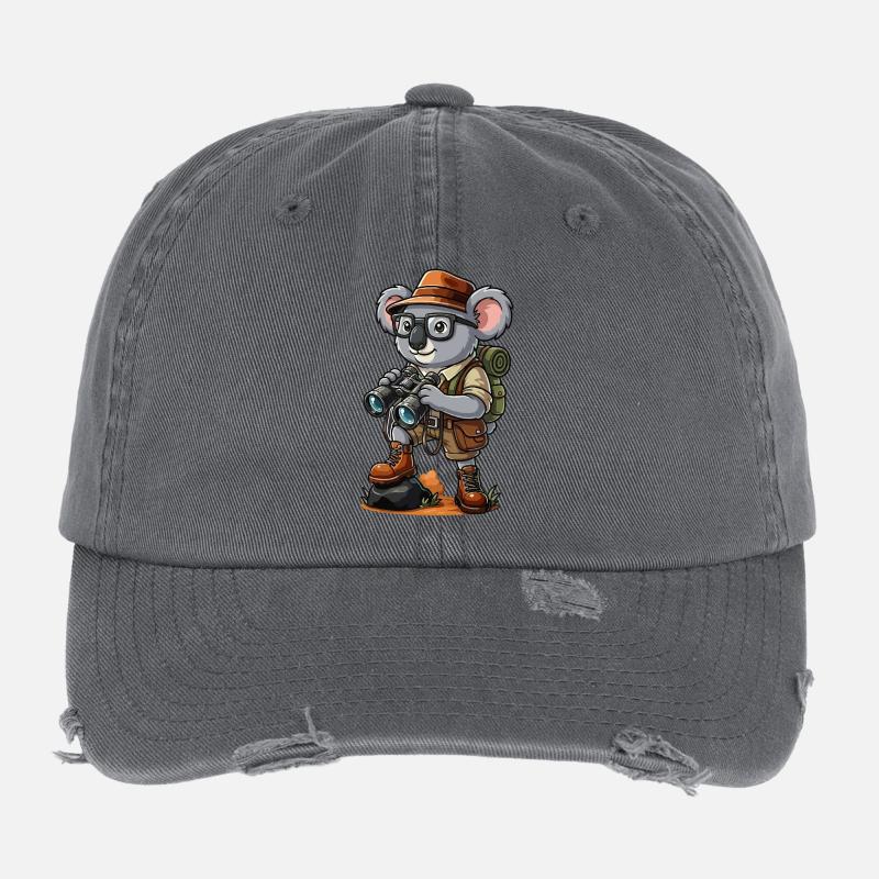 Lustiges Koala-Entdecker-Wandern, Camping-Abenteuer Flexfit Vintage Destroyed Cap