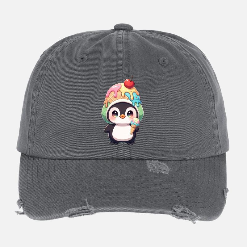 Süßer Pinguin Cartoon Eiscreme Sommer Regenbogen Flexfit Vintage Destroyed Cap