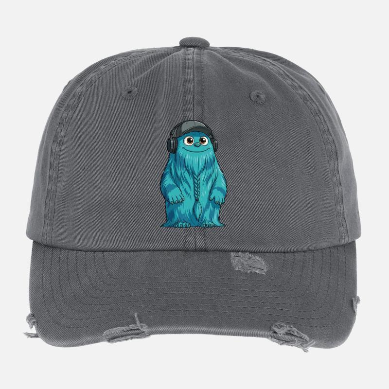 DJ Fluffo avec une tresse devant - Design Fluffonster Casquette vintage effet usé Flexfit
