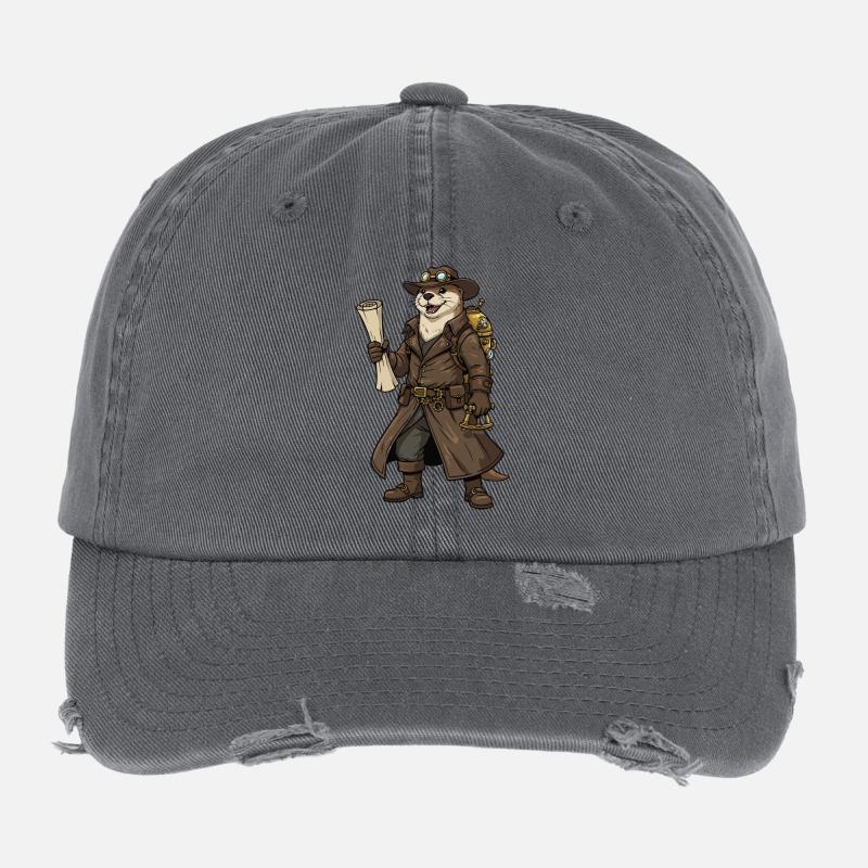 Otter Explorer Steampunk Retro-Kartograph Flexfit Vintage Destroyed Cap