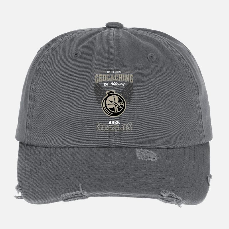 Geocaching Leben sinnlos - Geschenk Flexfit Vintage Destroyed Cap