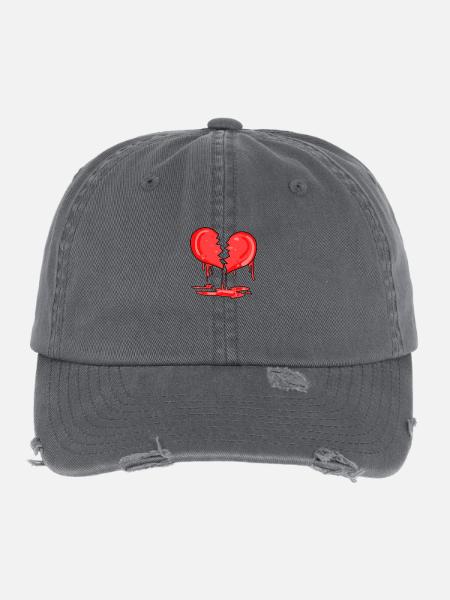 Cœur brisé - Casquette vintage effet usé Flexfit - charbon - Devant