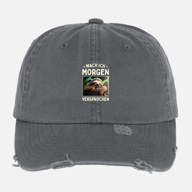Mach Ich Morgen Versprochen Egal Faul Faultier Flexfit Vintage Destroyed Cap