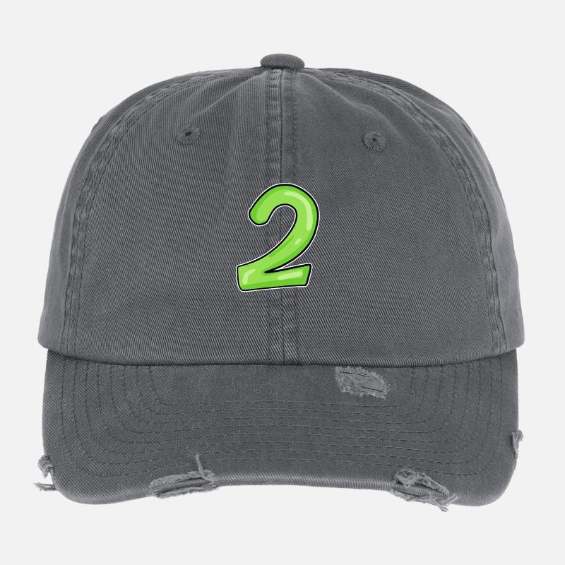 2 - Numéro - Numéro Deux - 2 vert Casquette vintage effet usé Flexfit