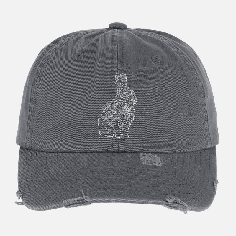 Rabbit design white Flexfit Vintage Destroyed Cap