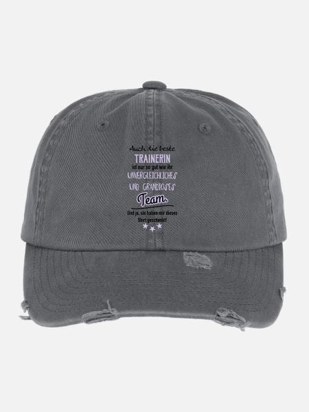 Beste Trainerin Shirt - Flexfit Vintage Destroyed Cap - Dunkelgrau - Vorne