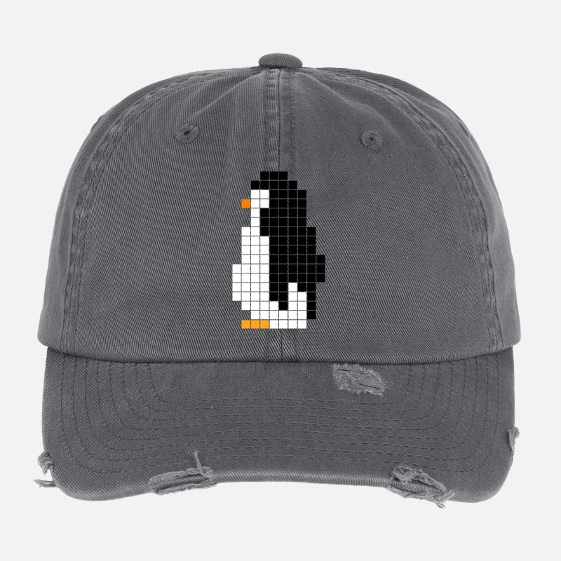 Pixel Penguin – Design rétro d’animaux Casquette vintage effet usé Flexfit