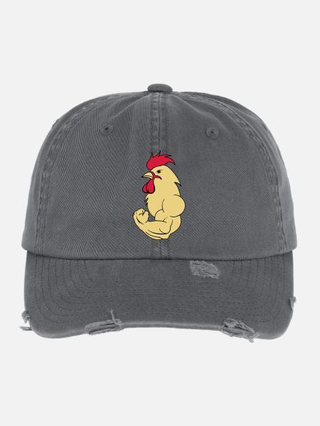 bodybuilder_hahn_2 - Flexfit Vintage Destroyed Cap - Dunkelgrau - Vorne