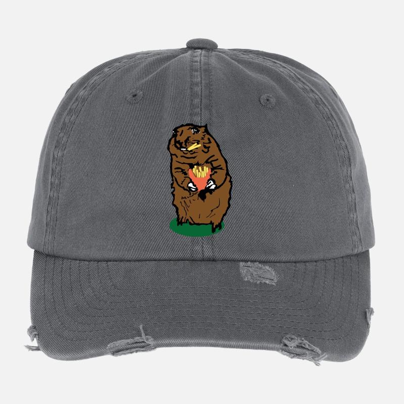 Murmeltier mit Pommes frites Flexfit Vintage Destroyed Cap