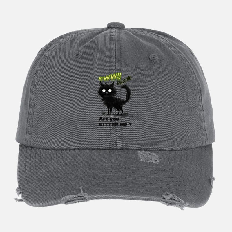 Whimsical Black Cat Flexfit Vintage Destroyed Cap