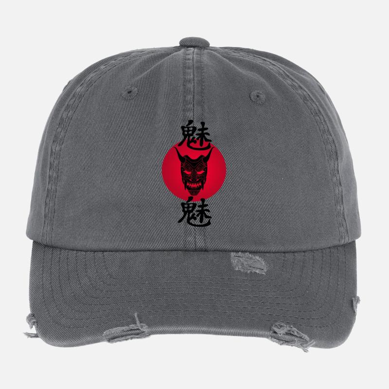 Démon noir et soleil rouge Casquette vintage effet usé Flexfit