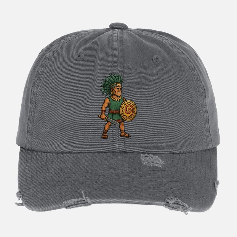 Warrior with Green Feather Crown and Shield Flexfit Vintage Destroyed Cap