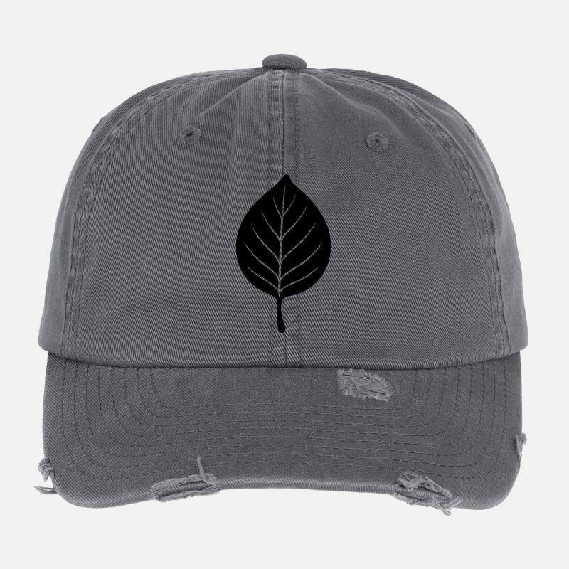 Black Leaf Silhouette Minimal - Flexfit Vintage Destroyed Cap - dark grey