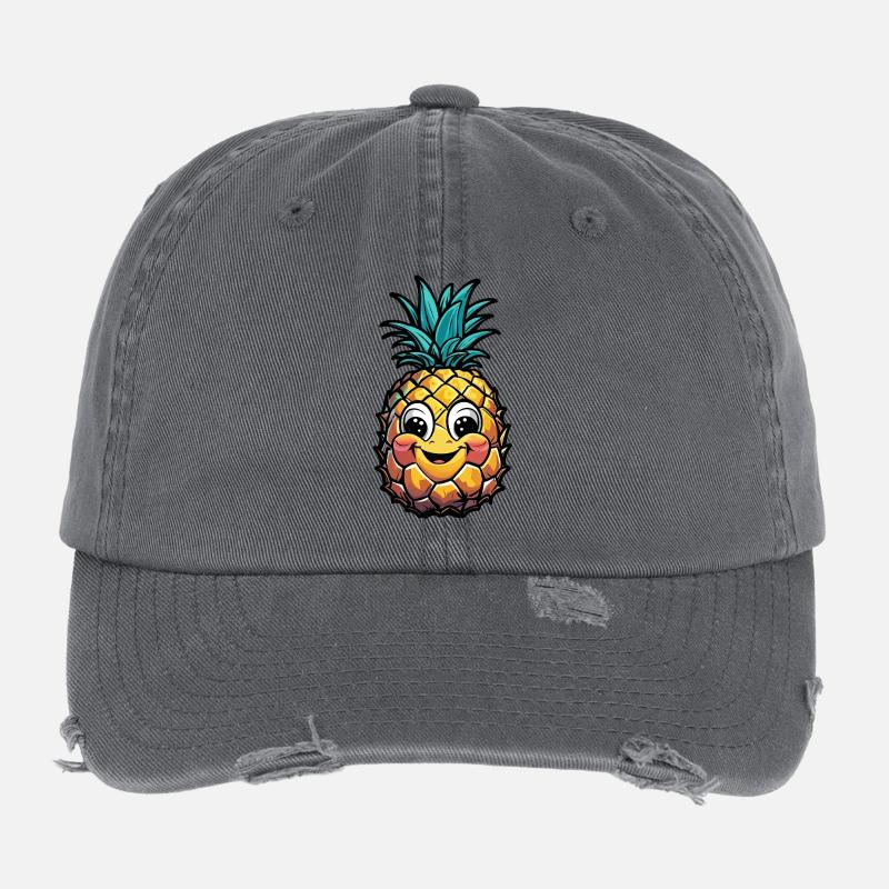Ananas souriant Casquette vintage effet usé Flexfit