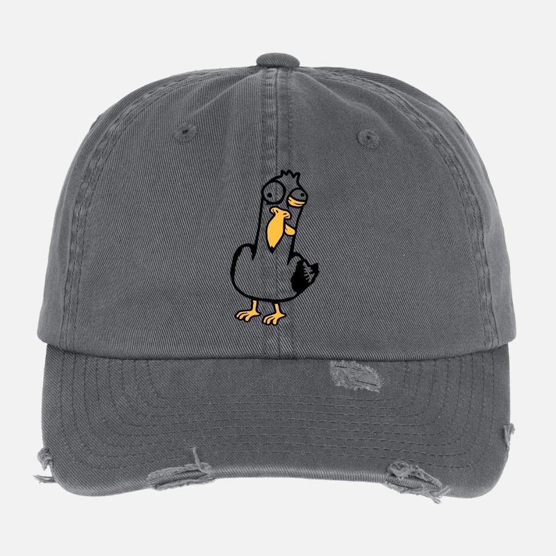 Crazy Seagull Squinting Grimace Insane Bird Flexfit Vintage Destroyed Cap