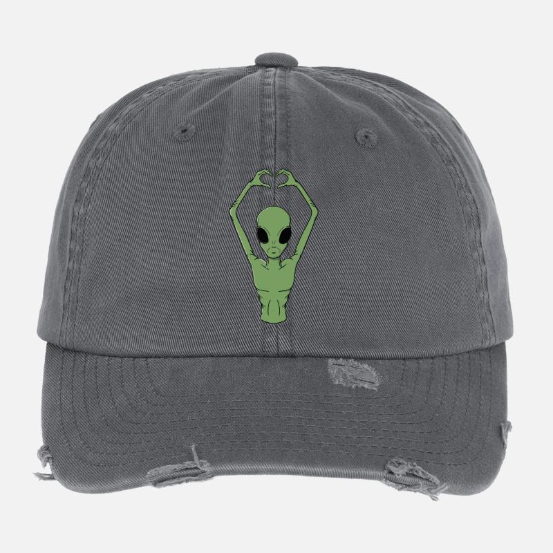 Alien-Herz-Pose Flexfit Vintage Destroyed Cap